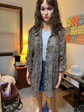 Maggie Barnes Brown and Black Leopard Print Top 0X